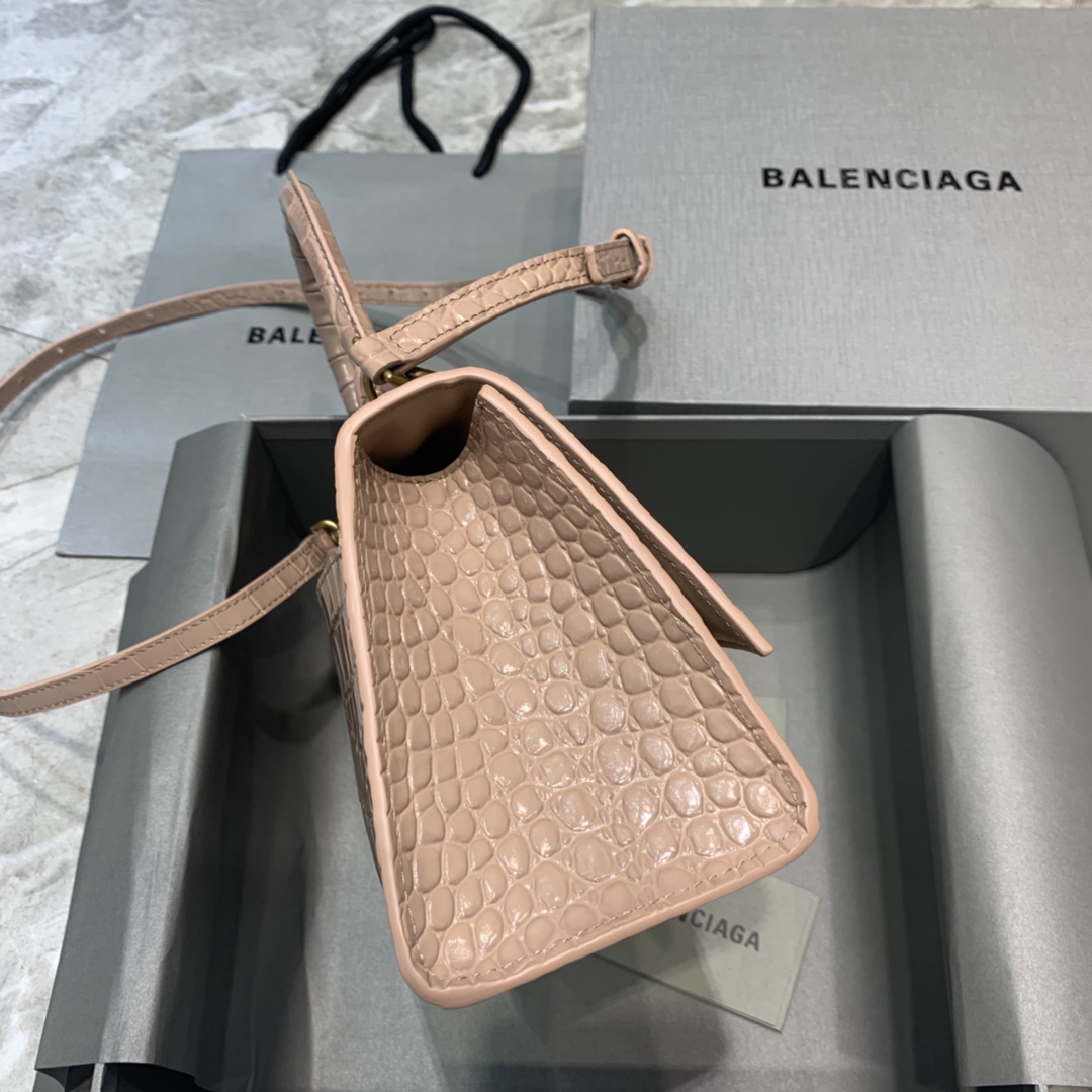 Balenciaga Hourglass Small Handbag Crocodile Embossed Shoulder Bag Khika